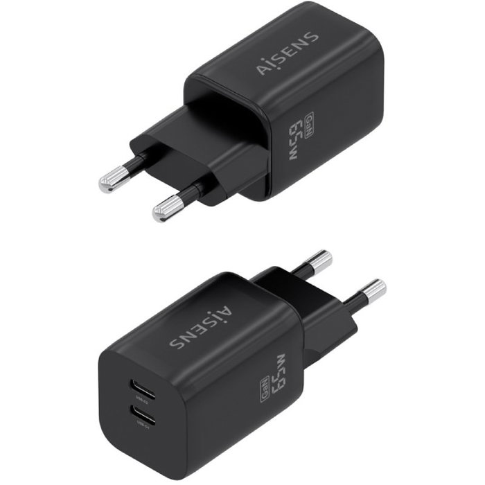 Aisens Cargador GaN 65W con 2x USB-C, Negro Aisens Cargador GaN 65W con 2x USB-C, Negro